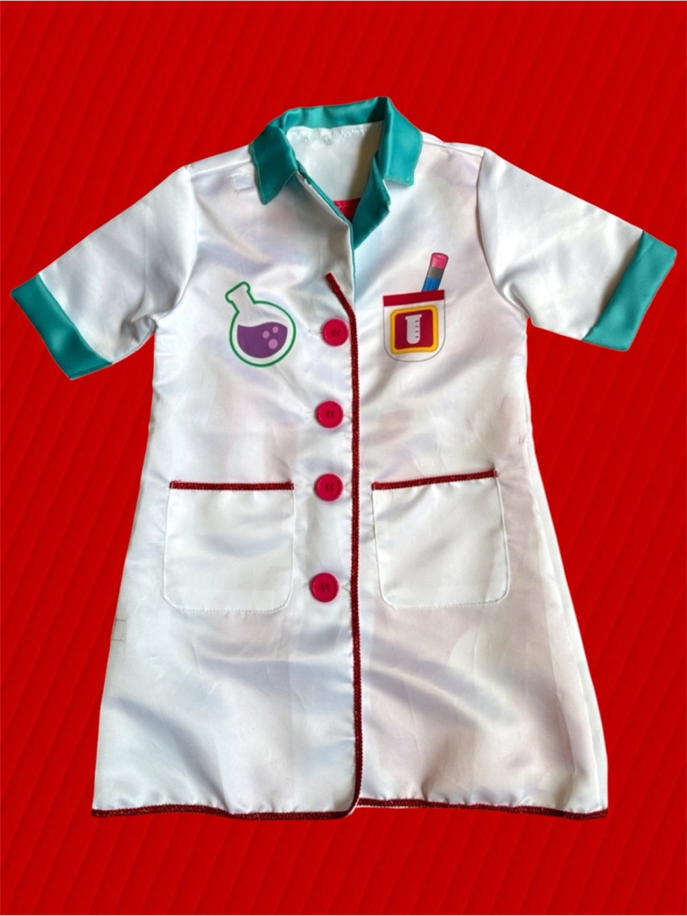 🩺 Kids' Scientist Lab Doctor Coat - White with Teal & Pink Accents Sz 4-6x